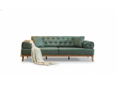 Canapé Chesterfield 3 places Trois places Vert Nouveau Tissu Bois 220cm