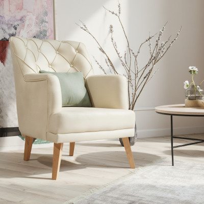 Salon Fauteuil Mobilier Moderne Tissu Lounge Textile Imitation cuir beige