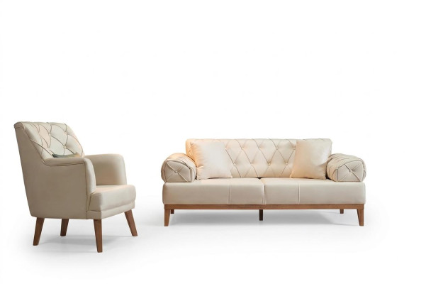 Ensemble de canapé Suite Canapés Canapé Fauteuil Trois places 3+1 Places beige
