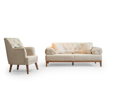 Ensemble de canapé Suite Canapés Canapé Fauteuil Trois places 3+1 Places beige