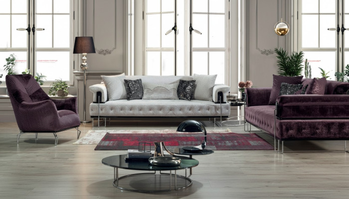 Ensemble de canapé de luxe Suite 3+3+1Place Canapé Canapés Fauteuil en bois avec métal