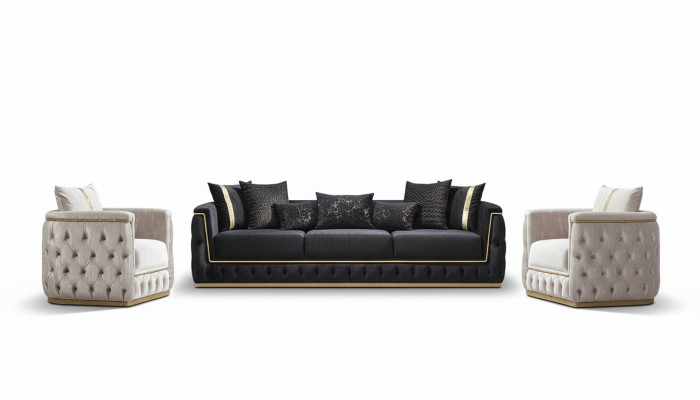 Ensemble de canapés Suite Canapés Canapé Fauteuil Trois places 3+3+1 Places Tissu