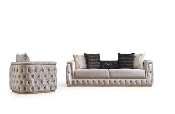Ensemble de canapé Chesterfield luxueux 3 places + 1 siège en velours doré