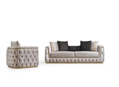 Ensemble de canapé Chesterfield luxueux 3 places + 1 siège en velours doré