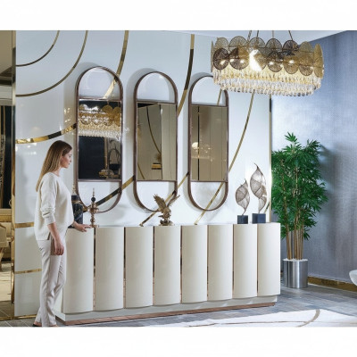 Buffet de salon Blanc Miroir Matériau Bois avec Métal Style Moderne