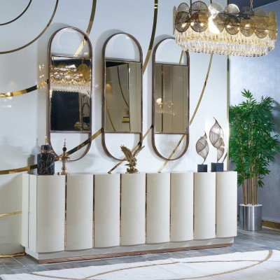Buffet de salon Blanc Miroir Matériau Bois avec Métal Style Moderne