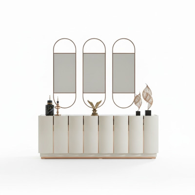 Buffet de salon Blanc Miroir Matériau Bois avec Métal Style Moderne