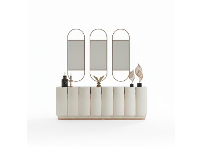 Buffet de salon Blanc Miroir Matériau Bois avec Métal Style Moderne