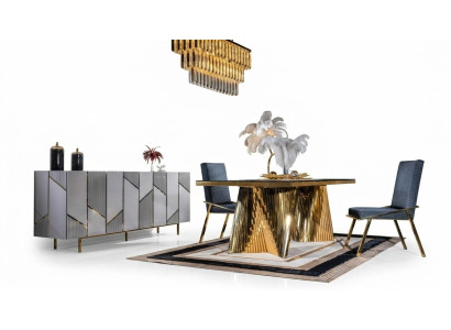Salle à manger Ensemble de chaises Table à manger Bahut Tables 6 pièces en acier inoxydable Or
