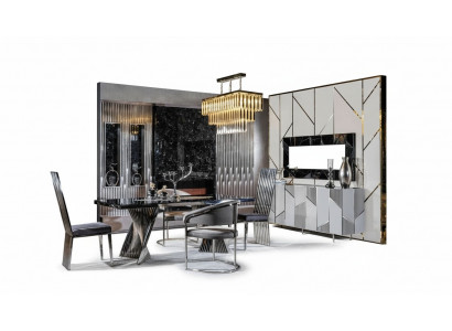Ensemble de salle à manger Table à manger 4x chaises et buffet avec miroir Mobilier neuf