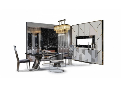 Ensemble de salle à manger Table à manger 4x chaises et buffet avec miroir Mobilier neuf