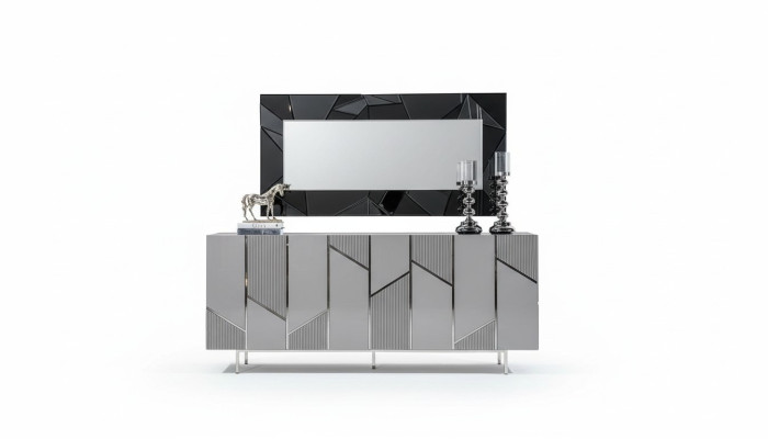 Ensemble de salon Ensemble Buffet Miroir Mobilier Groupe de 2 pièces Commode Gris