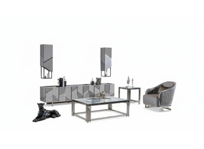 Meuble TV, fauteuil, table basse, table d'appoint - ensemble de 4 pièces pour salon, gris, neuf