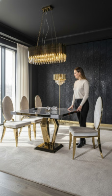 Salle à manger Chaise Blanc Luxe Métal avec Chaises en Textile Style Moderne Fauteuil