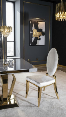 Salle à manger Chaise Blanc Luxe Métal avec Chaises en Textile Style Moderne Fauteuil
