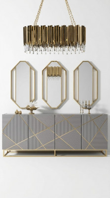 Buffet de salon Commode Gris Buffets Armoires Commodes Mobilier Bois