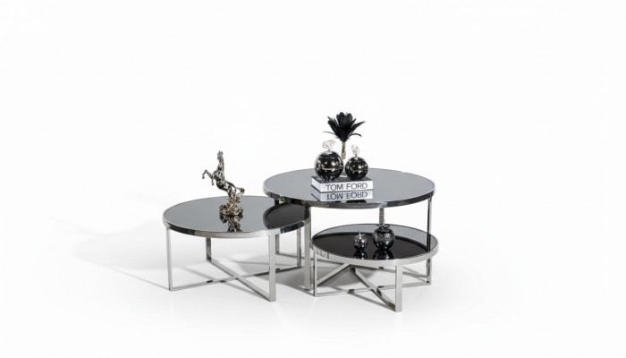 Salle de séjour Tables basses de luxe design 3 pièces. Table en bois gris style moderne