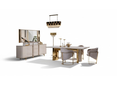 Salle à manger Table complète 4 chaises Buffet Miroir Ensemble 7 pièces Table à manger
