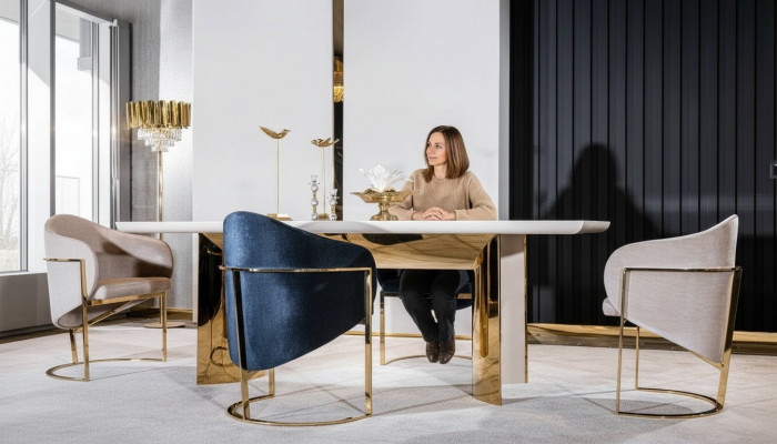 Chaise de salle à manger Chaise de luxe en métal avec textile nouvelles chaises Style Moderne