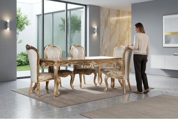Table Salle à manger Table de salle à manger Table à manger Salle à manger Bois Tables Baroque Salle à manger Mobilier de luxe neuf