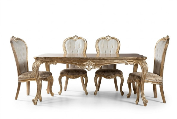 Salle à manger Table à manger Chaise Groupe Suite Ensemble Bois Table Tables Baroque Ensembles 5 pièces