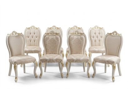 Ensemble de chaises de salle à manger en bois de luxe de style baroque, groupe de 8 chaises.