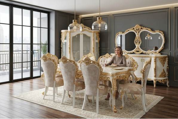 Chaise classique r avec des sculptures dorées ouvragées
