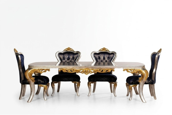 Ensemble de 4 chaises de salle à manger de style baroque, luxueuses avec dossier.