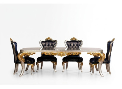 Ensemble de 4 chaises de salle à manger de style baroque, luxueuses avec dossier.