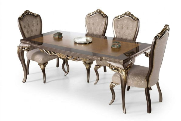 Table de salle à manger classique en bois massif avec des décorations élaborées