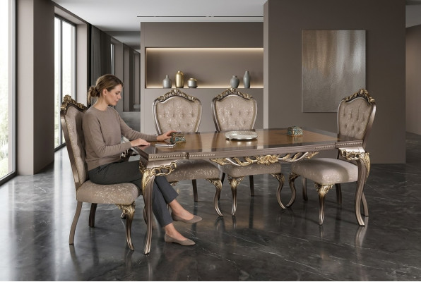 Ensemble de chaises 4x chaises Lehn Chaise de salle à manger Bois Luxe Salle à manger Tissu Chaises baroques