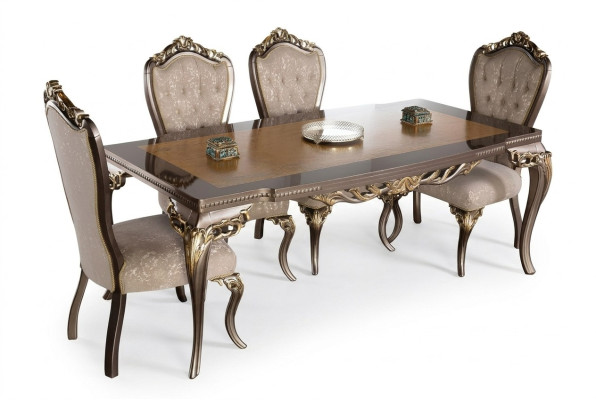 Ensemble de chaises 4x chaises Lehn Chaise de salle à manger Bois Luxe Salle à manger Tissu Chaises baroques