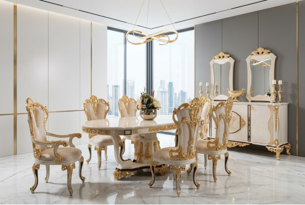 Salle à manger de luxe Table à manger Chaise Bois Tables Table Baroque Chaises de salle à manger Groupe de meubles