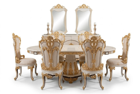 Salle à manger de luxe Table à manger Chaise Bois Tables Table Baroque Chaises de salle à manger Groupe de meubles