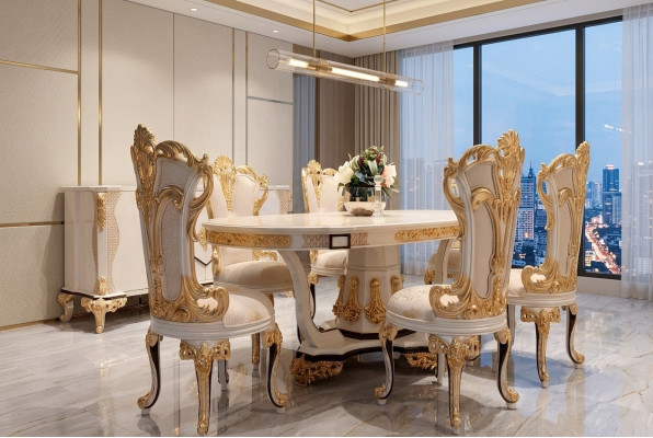 Chaise de salle à manger Chaise Chaises Bois Luxe Salle à manger Tissu Style Baroque Rococo