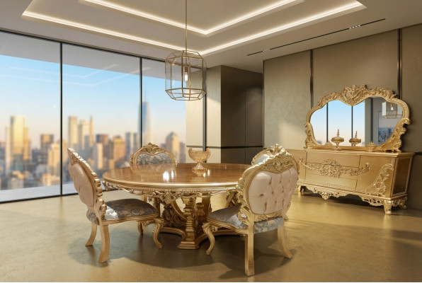 Suite de luxe Ensemble Salle à manger Table à manger Chaise Commode Miroir Chaises Table 7 pièces.