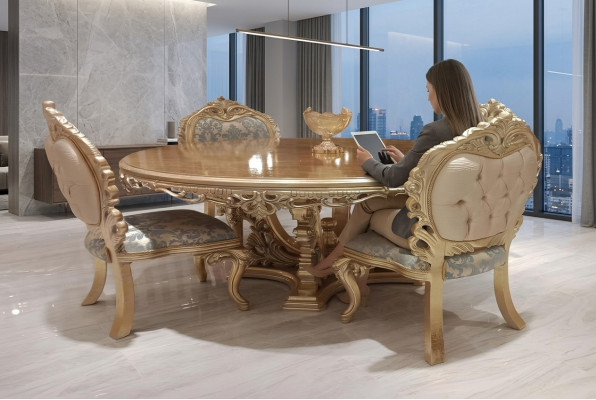 Table de salle à manger ronde Table de salle à manger Salle à manger Tables Table de baroque de luxe en bois