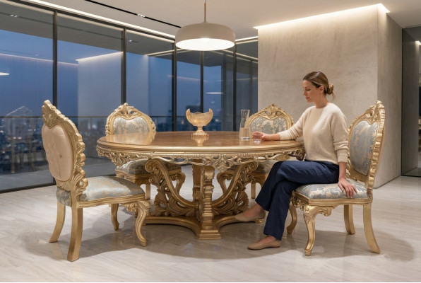 Ensemble de salle à manger classique en 5 pièces avec table ronde et chaises