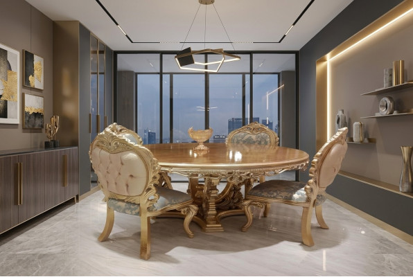 Ensemble de salle à manger classique en 5 pièces avec table ronde et chaises