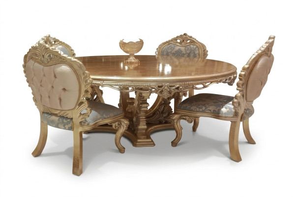 Ensemble de salle à manger classique en 5 pièces avec table ronde et chaises