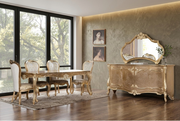 Salle à manger Table à manger Chaise Groupe Suite Ensemble Bois Table Commode Miroir Ensemble 7 pièces