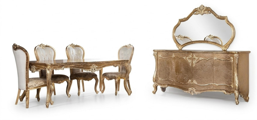 Salle à manger Table à manger Chaise Groupe Suite Ensemble Bois Table Commode Miroir Ensemble 7 pièces
