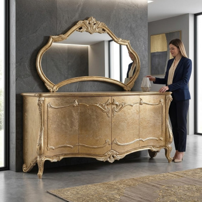 Set de commode avec miroir Suite Commodes en bois Groupe Buffet Meubles Baroque
