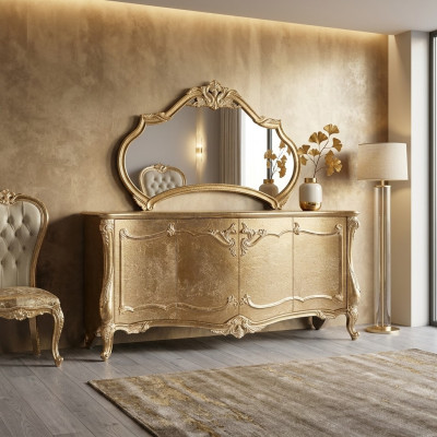 Set de commode avec miroir Suite Commodes en bois Groupe Buffet Meubles Baroque