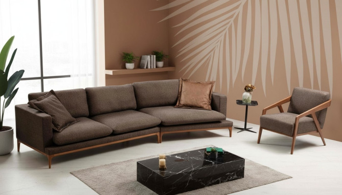 Canapé d'angle Salon Canapés Tissu de luxe Forme en L en bois Style moderne Meubles neufs