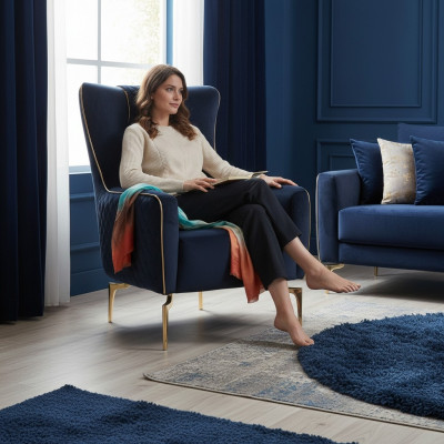 Fauteuil à ailes de luxe 1 place avec siège rembourré en tissu de designer moderne