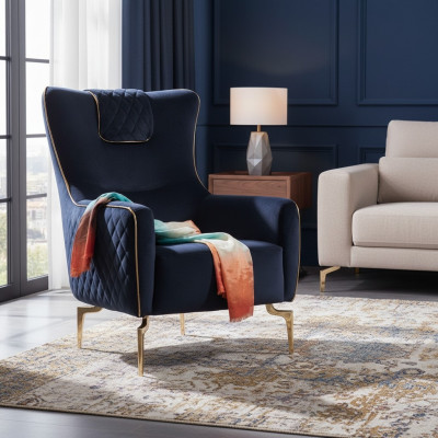 Fauteuil à ailes de luxe 1 place avec siège rembourré en tissu de designer moderne