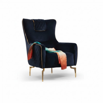 Fauteuil à ailes de luxe 1 place avec siège rembourré en tissu de designer moderne
