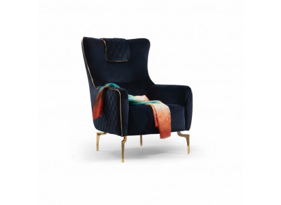 Fauteuil à ailes de luxe 1 place avec siège rembourré en tissu de designer moderne