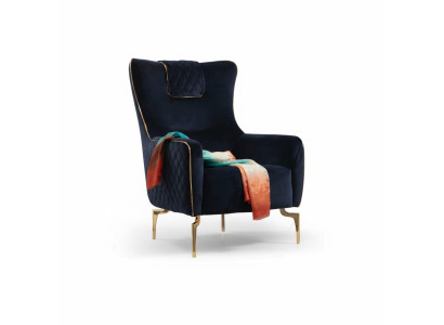 Fauteuil à ailes de luxe 1 place avec siège rembourré en tissu de designer moderne